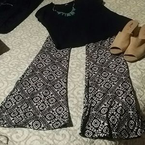 Juniors Black and white pants and Black Blouse